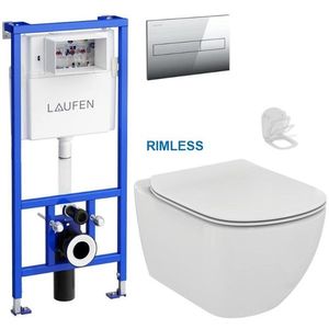 LAUFEN Rámový podomítkový modul CW1 SET s chromovým tlačítkem + WC Ideal Standard Tesi se sedátkem RIMLESS H8946600000001CR TE2 obraz