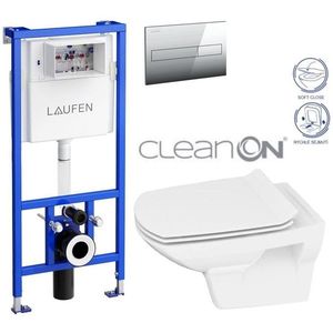 LAUFEN Rámový podomítkový modul CW1 SET s chromovým tlačítkem + WC CERSANIT CLEANON CARINA + SEDÁTKO H8946600000001CR CA3 obraz