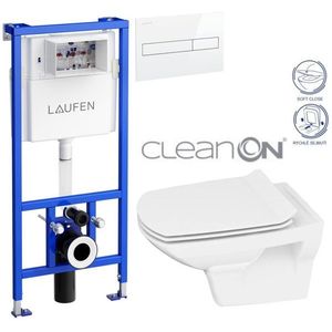 LAUFEN Rámový podomítkový modul CW1 SET s bílým tlačítkem + WC CERSANIT CLEANON CARINA + SEDÁTKO H8946600000001BI CA3 obraz