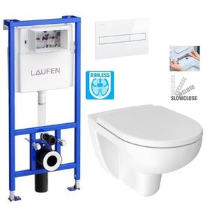 LAUFEN Rámový podomítkový modul CW1 SET s bílým tlačítkem + WC JIKA LYRA PLUS RIMLESS + SEDÁTKO DURAPLAST SLOWCLOSE H8946600000001BI LY2 obraz