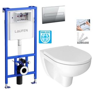 LAUFEN Rámový podomítkový modul CW1 SET s chromovým tlačítkem + WC JIKA LYRA PLUS RIMLESS + SEDÁTKO DURAPLAST SLOWCLOSE H8946600000001CR LY2 obraz