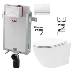 ALCADRAIN Renovmodul předstěnový instalační systém s bílým tlačítkem M1710 + WC REA Carlo Flat Mini Rimless + SEDÁTKO AM115/1000 M1710 CF1 obraz