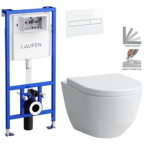 LAUFEN Rámový podomítkový modul CW1 SET s bílým tlačítkem + WC LAUFEN PRO + SEDÁTKO H8946600000001BI LP3 obraz