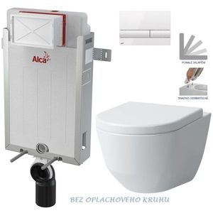 ALCADRAIN Renovmodul předstěnový instalační systém s bílým tlačítkem M1710 + WC LAUFEN PRO RIMLESS + SEDÁTKO AM115/1000 M1710 LP1 obraz