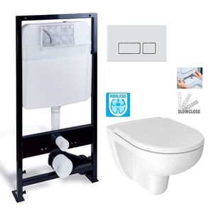 PRIM předstěnový instalační systém s chromovým matným tlačítkem 20/0040 + WC JIKA LYRA PLUS RIMLESS + SEDÁTKO DURAPLAST SLOWCLOSE PRIM_20/0026 40 LY2 obraz