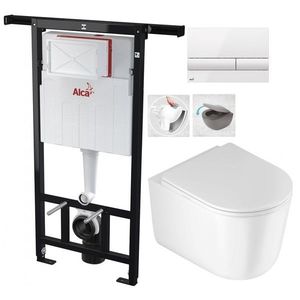 ALCADRAIN Jádromodul předstěnový instalační systém s bílým tlačítkem M1710 + WC DEANTE Jasmin se sedátkem RIMLESS AM102/1120 M1710 JA1 obraz