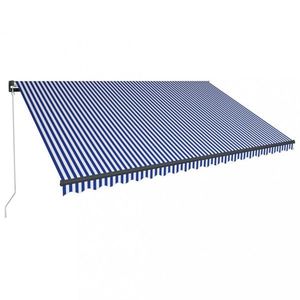 Ručně zatahovací markýza s LED světlem 500x300 cm Dekorhome Bílá / modrá obraz