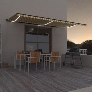 Ručně zatahovací markýza s LED světlem 600x350 cm Dekorhome Bílá / žlutá obraz