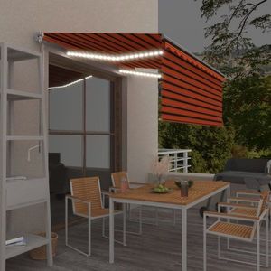 Ručně zatahovací markýza s roletou a LED 300x250 cm Dekorhome Hnědá / oranžová obraz