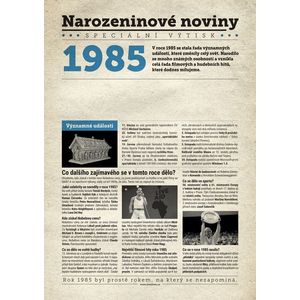 Narozeninové noviny 1985 s vlastním textem a fotografií, S textem obraz