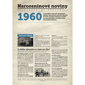 Narozeninové noviny 1960 s vlastním textem a fotografií, S textem obraz