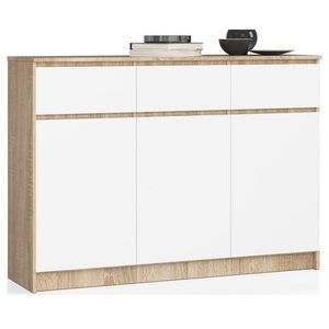 Ak furniture Komoda Karolína 140 cm 3 skříňky a 3 šuplíky dub sonoma/bílá obraz