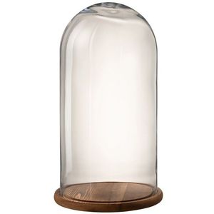 Hnědý dřevěný podnos se skleněným poklopem Bell Jar - Ø 33*60 cm 7772 obraz