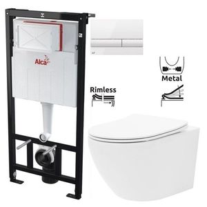 ALCADRAIN Sádromodul předstěnový instalační systém s bílým tlačítkem M1710 + WC REA Carlo Flat Mini Rimless + SEDÁTKO AM101/1120 M1710 CF1 obraz