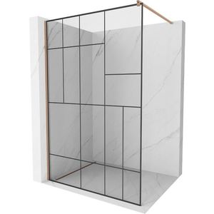 MEXEN/S Kioto Sprchová zástěna WALK-IN 100 x 200, černý vzor 8 mm, měď kartáčovaná 800-100-101-65-78 obraz