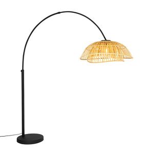 Orientální oblouková lampa černá s přírodním bambusem - Pua obraz