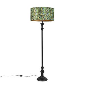 Stojací lampa černá s velurovým odstínem páv zlatá 50 cm - Classico obraz