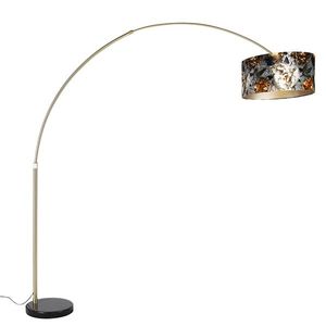 Oblouková lampa mosazná s černým stínítkem s květinovým designem 50 cm - XXL obraz