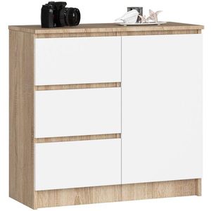 Ak furniture Komoda JERRY K 80 cm 1 dveře 3 zásuvky dub sonoma/bílá obraz