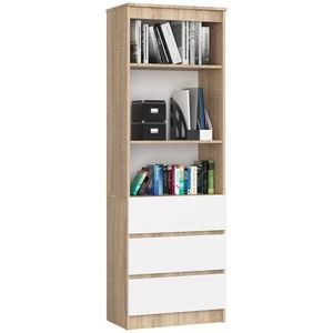 Ak furniture Regál Rexa 60 cm 3 šuplíky a 2 police dub sonoma/bílý obraz