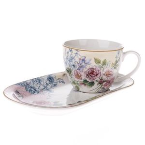 Porcelánový hrnek s podnosem Roses, 445 ml obraz