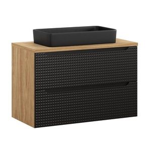 Comad Koupelnová skříňka Luxor Black I s deskou a umyvadlem 90 cm černá/dub olejovaný obraz