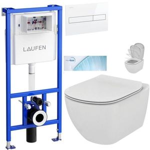 LAUFEN Rámový podomítkový modul CW1 SET s bílým tlačítkem + WC Ideal Standard Tesi se sedátkem SoftClose, AquaBlade H8946600000001BI TE1 obraz