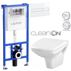 LAUFEN Rámový podomítkový modul CW1 SET s bílým tlačítkem + WC CERSANIT CLEANON CARINA + SEDÁTKO H8946600000001BI CA2 obraz