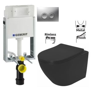 GEBERIT KOMBIFIXBasic vč. matného tlačítka DELTA 25 + WC REA CARLO MINI RIMLESS ČIERNY MAT + SEDADLO 110.100.00.1 21MA MM1 obraz