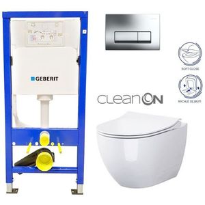 GEBERIT DuofixBasic s chromovým tlačítkem DELTA51 + WC CERSANIT ZEN CLEANON + SEDÁTKO 458.103.00.1 HA1 obraz