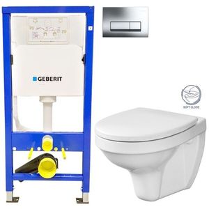 GEBERIT DuofixBasic s chromovým tlačítkem DELTA51 + WC CERSANIT DELFI + SOFT SEDÁTKO 458.103.00.1 51CR DE2 obraz