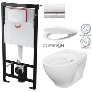 ALCADRAIN Sádromodul předstěnový instalační systém s chromovým tlačítkem M1721 + WC CERSANIT CLEANON MODUO + SEDÁTKO AM101/1120 M1721 MO1 obraz