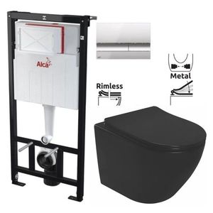 ALCADRAIN Sádromodul předstěnový instalační systém s chromovým tlačítkem M1721 + WC REA CARLO MINI RIMLESS ČIERNY MAT + SEDADLO AM101/1120 M1721 MM1 obraz