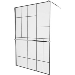 MEXEN/S KIOTO Sprchová zástěna WALK-IN s poličkou a držákem ručníků 120 x 200, transparent/černá 8 mm, chrom 800-120-121-01-78 obraz