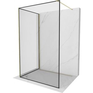 MEXEN/S Kioto Sprchová zástěna WALK-IN 100 x 80 cm, černý vzor, zlatá 800-100-212-50-70-080 obraz