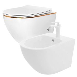 REA/S SET závěsné WC Carlo Flat Mini Gold Edge Rimless + Bidet Carlo Mini REA-C1222 + REA-C2276 obraz