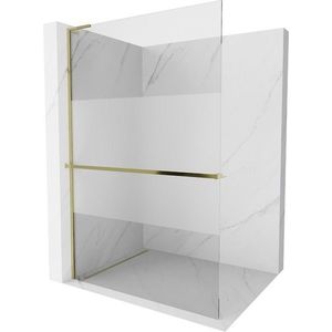 MEXEN/S Kioto+ L Sprchová zástěna WALK-IN s poličkou a držákem ručníků 90 x 200 cm, transparent/dekor, zlatá 800-090-123-50-35 obraz