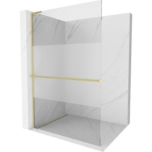 MEXEN/S Kioto+ L Sprchová zástěna WALK-IN s poličkou a držákem ručníků 110 x 200 cm, transparent/dekor, zlatá kartáčovaná 800-110-123-55-35 obraz