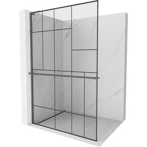 MEXEN/S Kioto+ L Sprchová zástěna WALK-IN s poličkou a držákem ručníků 80 x 200 cm, černý vzor, grafit metal 800-080-123-95-78 obraz