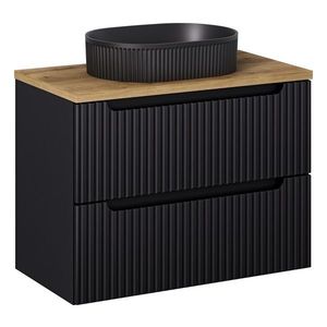 Comad Koupelnová skříňka Nova Black I s deskou a umyvadlem 80 cm černá/dub evoke obraz