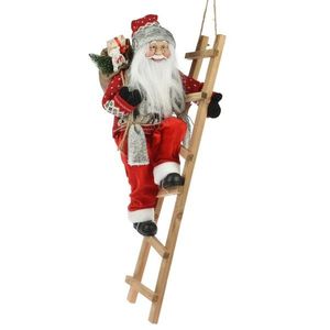 DekorStyle Vánoční figurka Santa Clause na žebříku Mikolaj 65 cm červená obraz