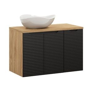 Comad Závěsná skříňka Luxor Black s deskou a umyvadlem 90 cm černá/dub olejovaný obraz