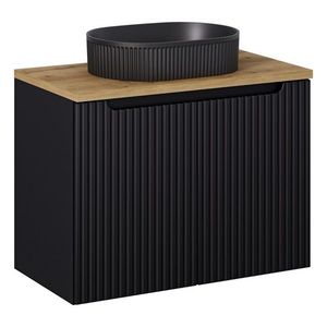 Comad Závěsná skříňka Nova Black II s deskou a umyvadlem 80 cm černá/dub evoke obraz