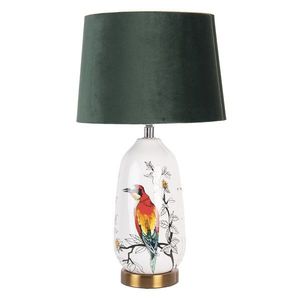 Bílo černá stolní lampa s ptáčkem a květy - Ø 28*50 cm / E27 6LMC0039 obraz