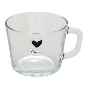 Skleněný hrneček s černým srdíčkem Love - 13*10*9 cm / 450 ml 6GL3519 obraz