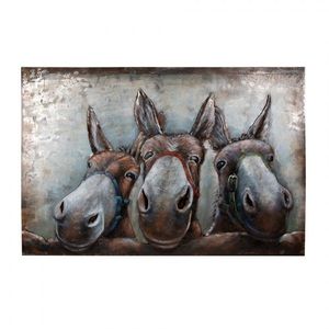 3D šedo-hnědý kovový obraz s oslíky Iron Donkey - 120*6*80 cm 5WA0201 obraz