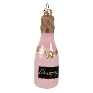 Růžová vánoční skleněná ozdoba láhev šampaňské Champagne - Ø 4*12 cm 6GL4343GG obraz