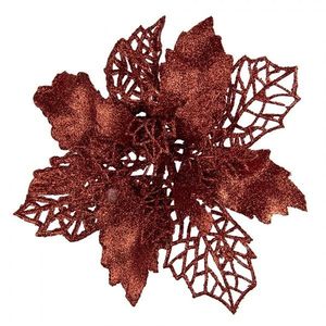 Červená třpytivá umělá dekorace vánoční hvězda Poinsettia - Ø 22*5 cm 65778R obraz