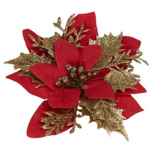 Dekorace červená květina vánoční hvězda Poinsettia - 14*5 cm 65777 obraz