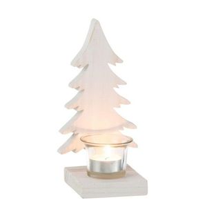 Bílý svícen s dřevěným stromkem Tree White - 10*9*20 cm 25090 obraz